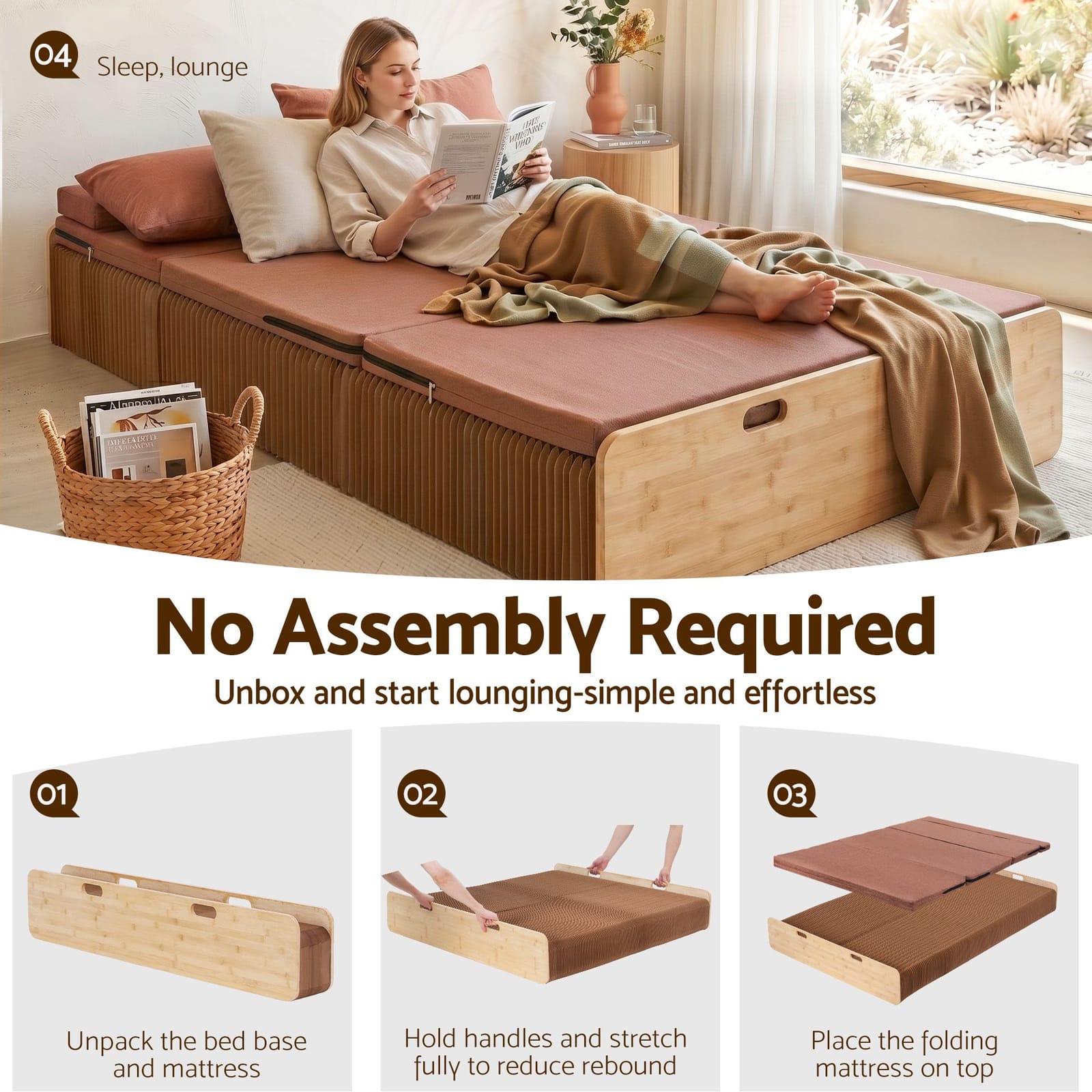 Folding Paper Bed Frame Brown 200x120cm