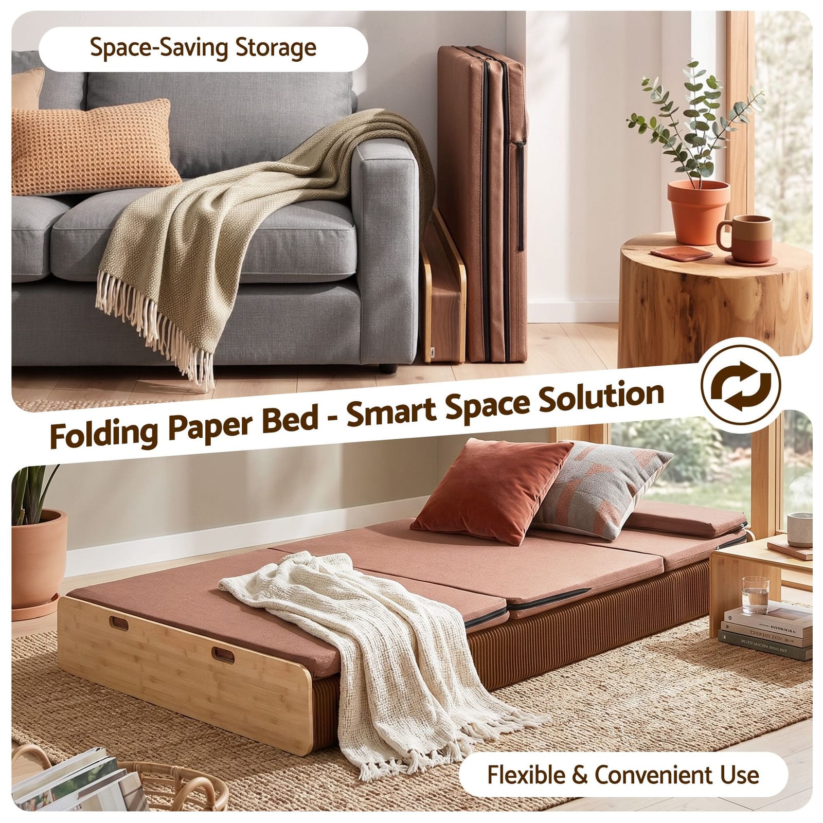 Folding Paper Bed Frame Brown 200x120cm