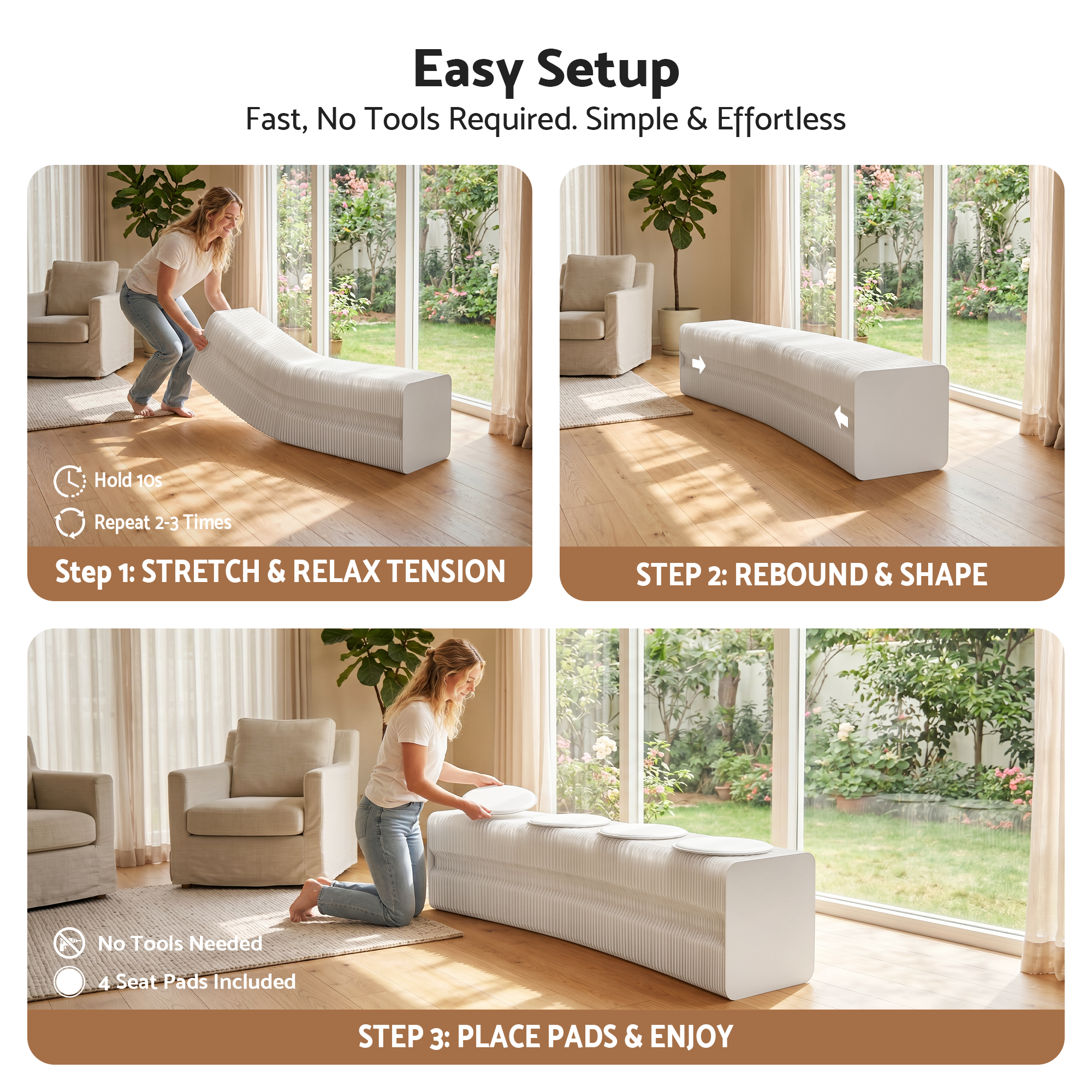 Folding Paper Bench 4 Seat Accordion Stool | Simpledeals