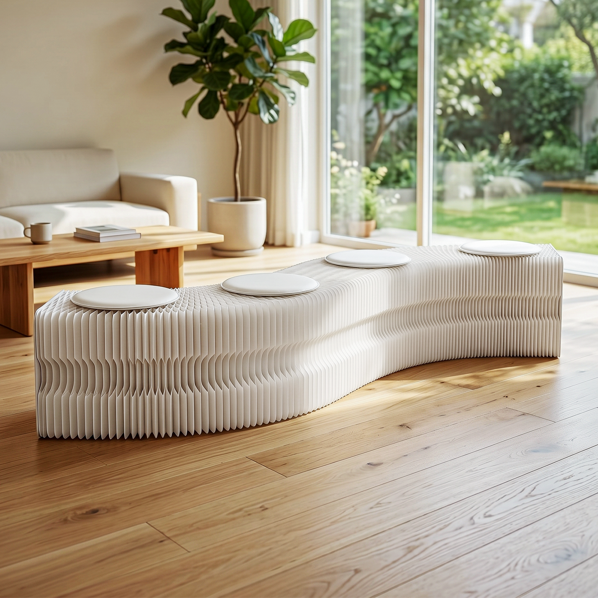 Folding Paper Bench 4 Seat Accordion Stool | Simpledeals