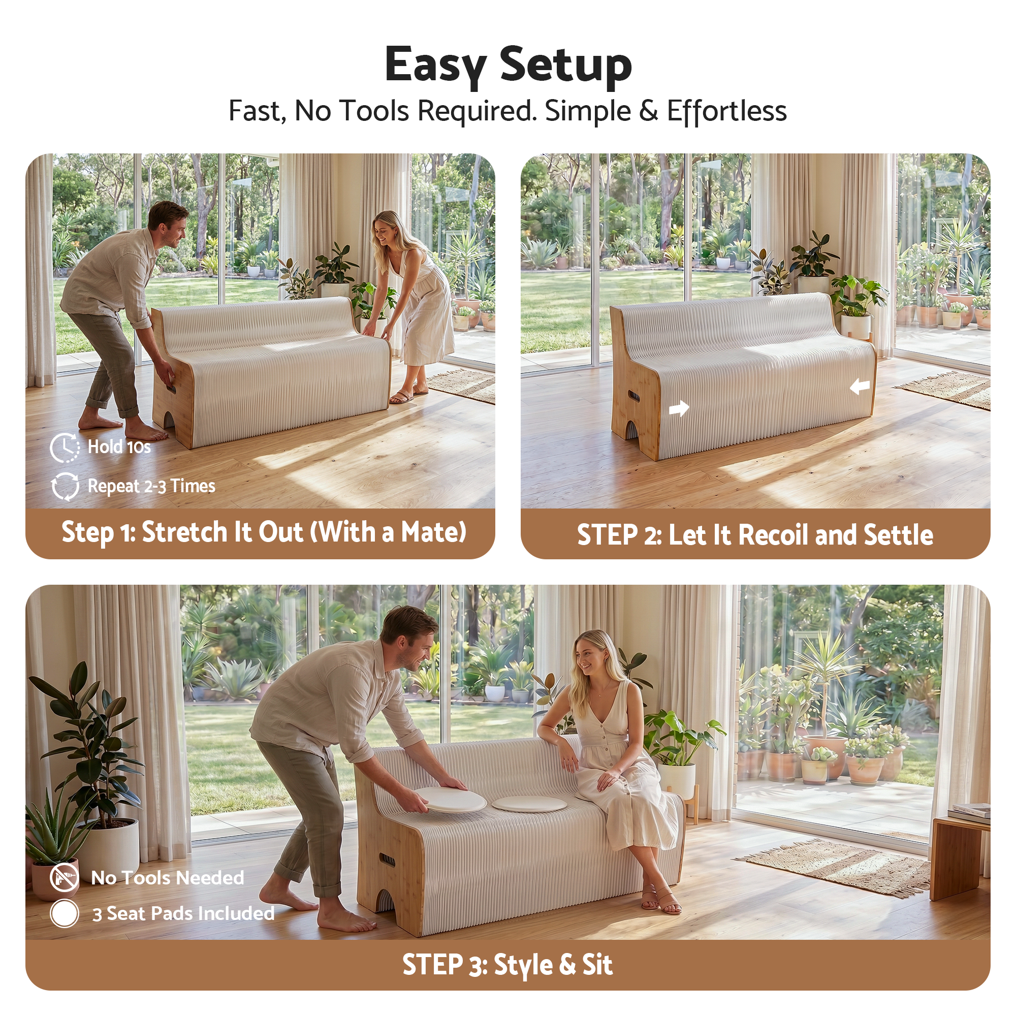 Folding Paper Sofa 3 Seater 300kg Bench | Simpledeals