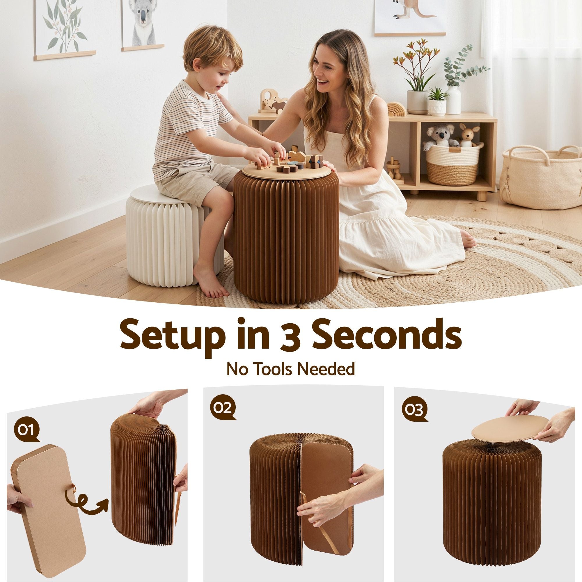 Folding Paper Stools Set 2 Cushions 100KG | Simpledeals