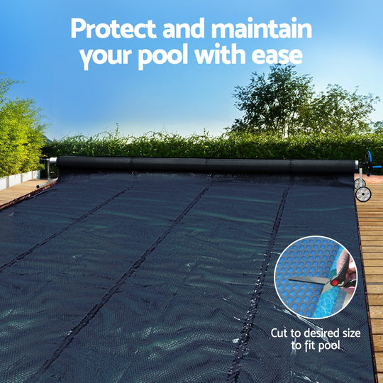 Pool Cover 600 Micron 10x4m w/ Roller 5.55m Black Solar Blanket