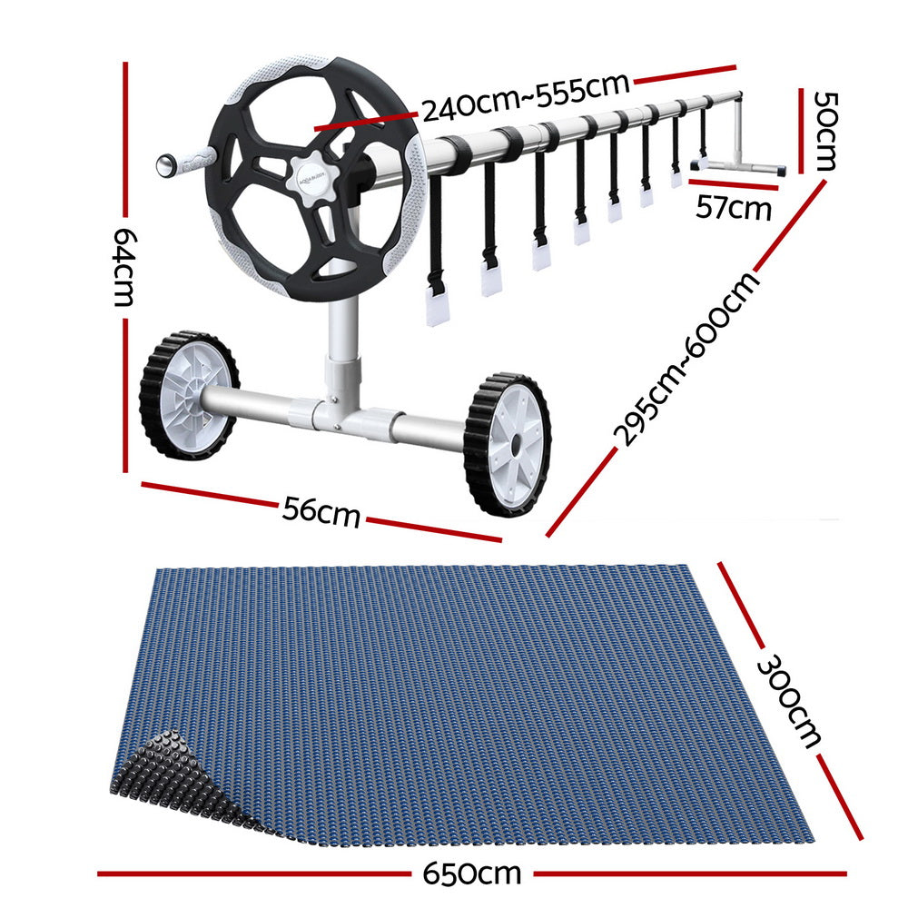 Pool Cover 600 Micron 6.5x3m w/ Roller 5.55m Black Solar Blanket