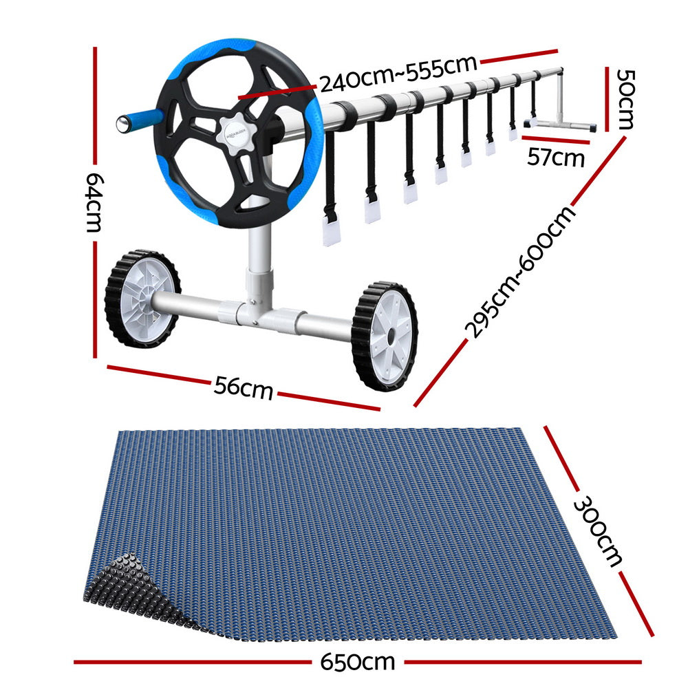 Pool Cover 600 Micron 6.5x3m w/ Roller 5.55m Black Solar Blanket