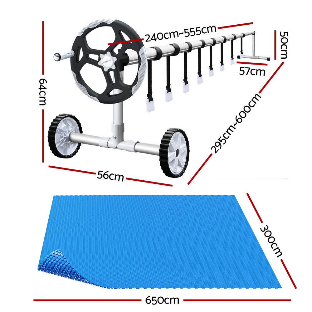 Pool Cover 600 Micron 6.5x3m w/ Roller 5.55m Swimming Pools Solar Blanket