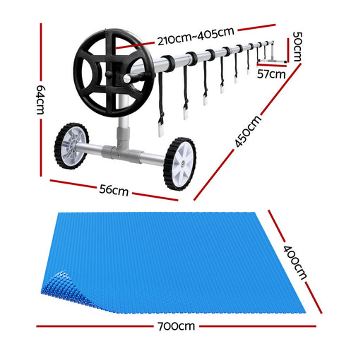 Pool Cover 600 Micron 7x4m w/ Roller 4m Swimming Pools Solar Blanket