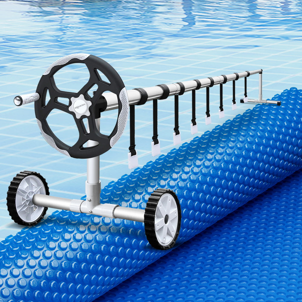 Pool Covers & Accessories - Pool Cover 600 Micron 7x4m w/ Roller Solar Blanket