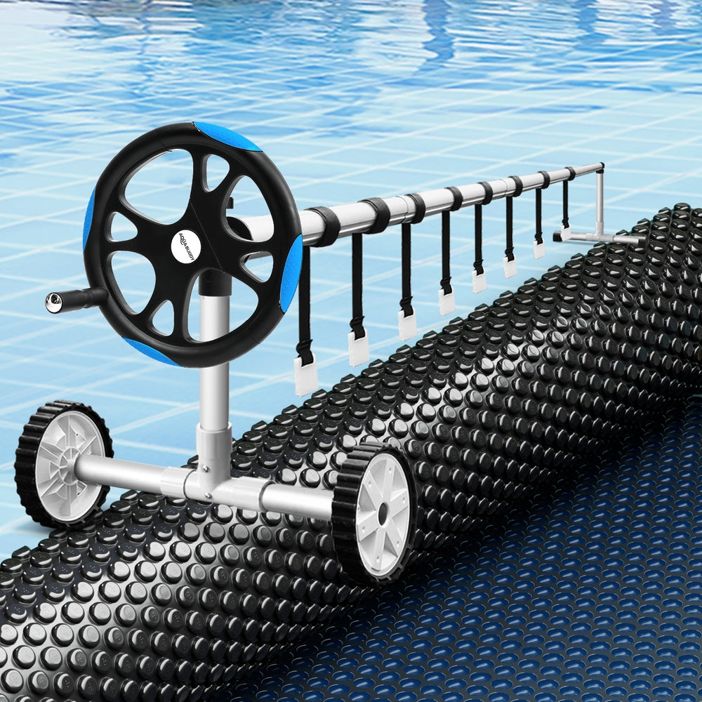 Pool Cover 7x4m 600 Micron w/ Roller 5.55m Black Solar Blanket