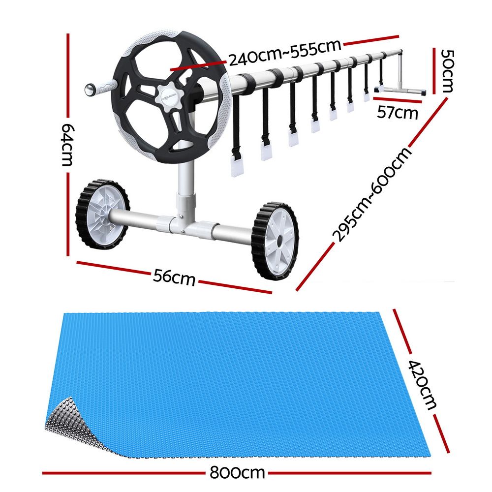 Pool Covers & Accessories - Pool Cover 500 Micron 8x4.2m Silver Solar Blanket with 5.5m Roller