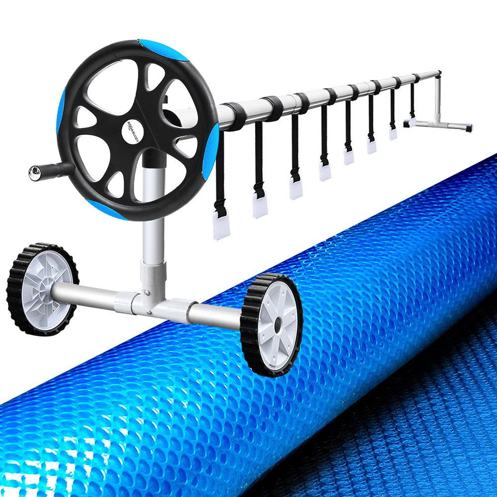 500 Micron Pool Cover 8x4.2m Solar Blanket with 5.5m Roller Blue - Swimming Protection