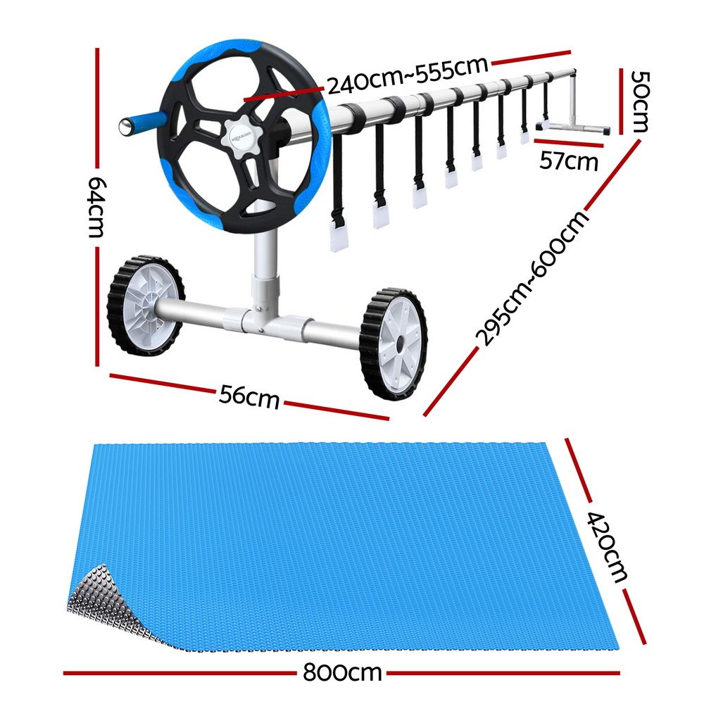 Pool Covers & Accessories - Aquabuddy Pool Cover 500 Micron 8x4.2m Silver Swimming Pool Solar Blanket 5.5m Blue Roller
