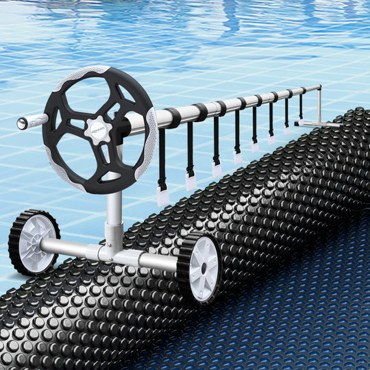 Black colour - 600 Micron Pool Cover w/ Roller 9.5x5m Black Solar Blanket