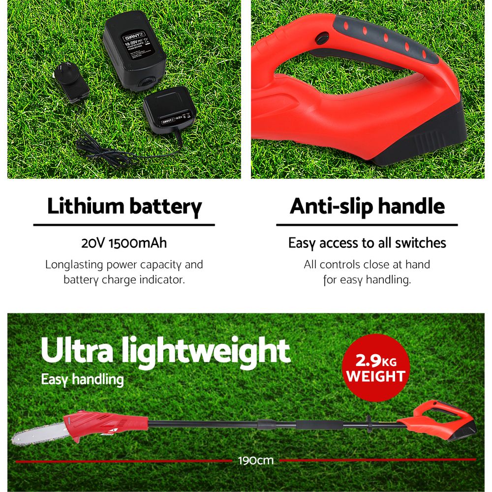 20V Cordless Pole Chainsaw 8" Pruner 2.7m Long Reach Battery Powered