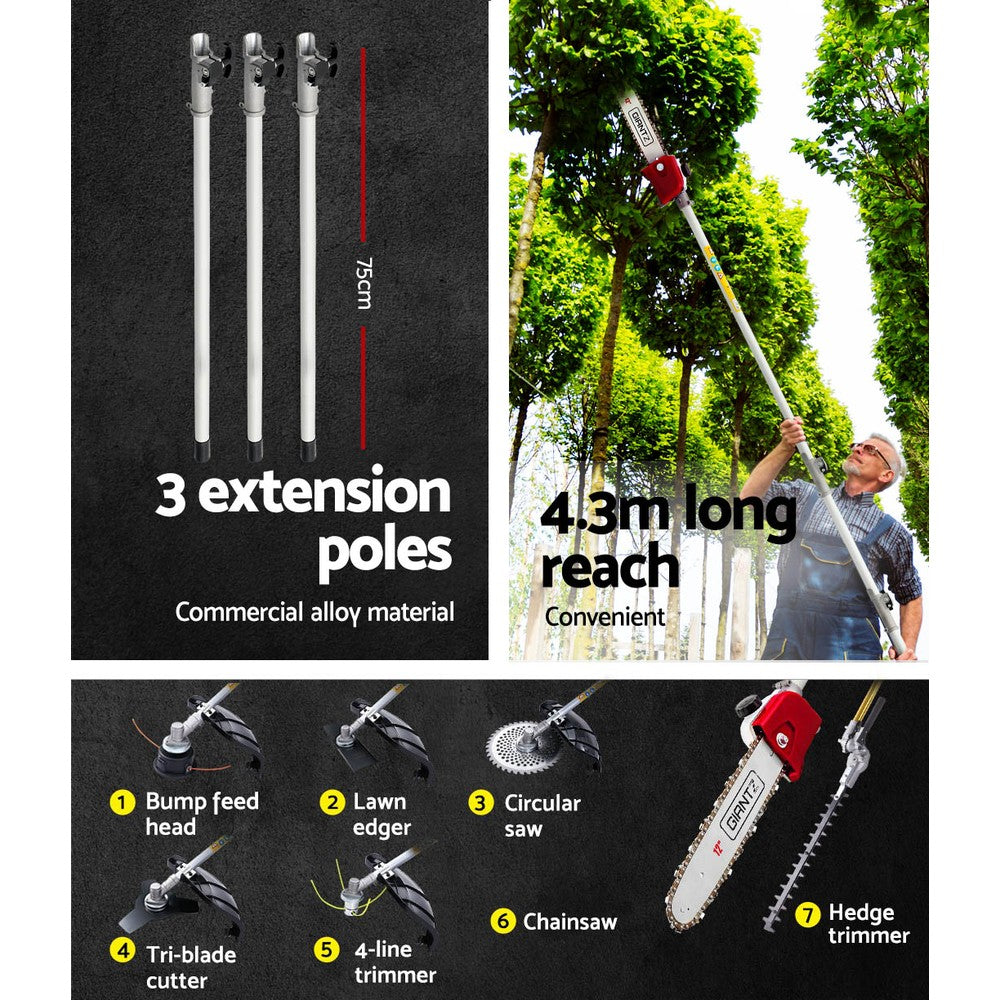 65Cc Pole Chainsaw Hedge Trimmer Brush Cutter Whipper Saw Snipper 7-In-1