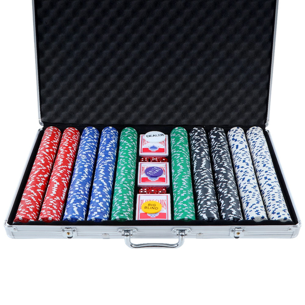 1000pcs Poker Chips Set with Cards Dice & Lockable Aluminum Case