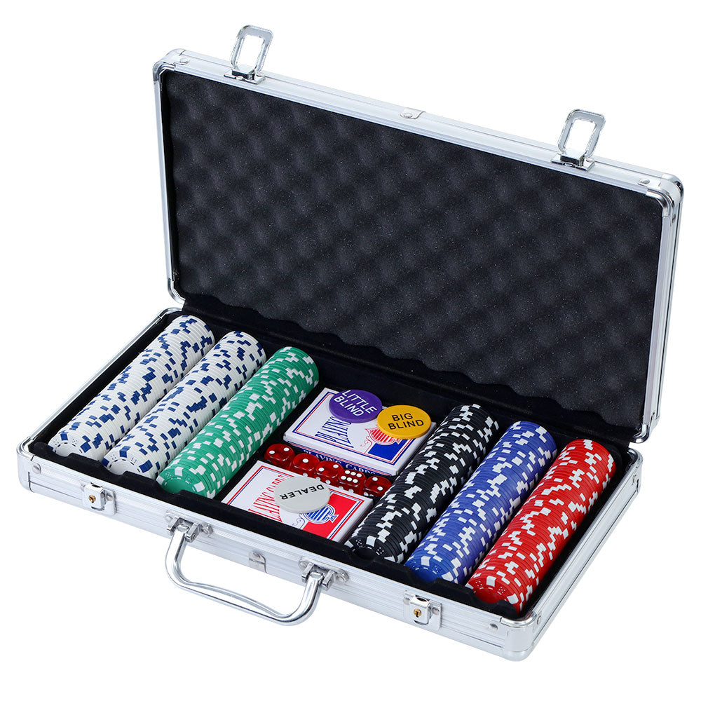 300PC Poker Chips Set With Case Casino Gambling Dice Cards