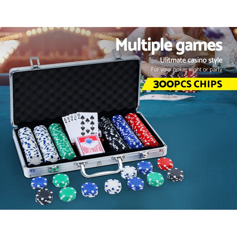 300PC Poker Chips Set With Case Casino Gambling Dice Cards