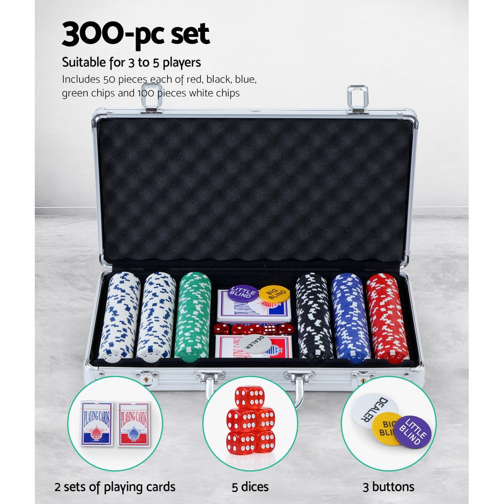 300PC Poker Chips Set With Case Casino Gambling Dice Cards