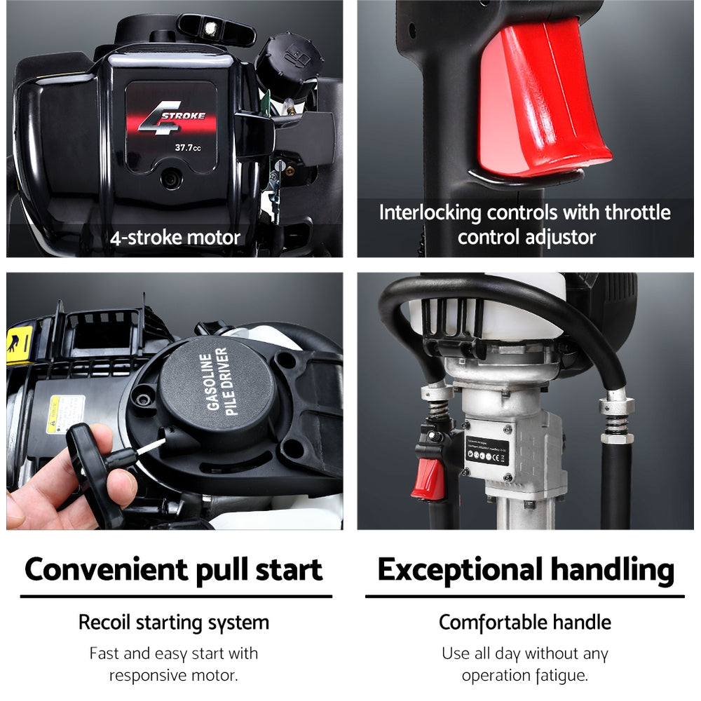 Petrol Post Driver 38CC 4-Stroke Rammer Pile Star Picket Fence Hole Black