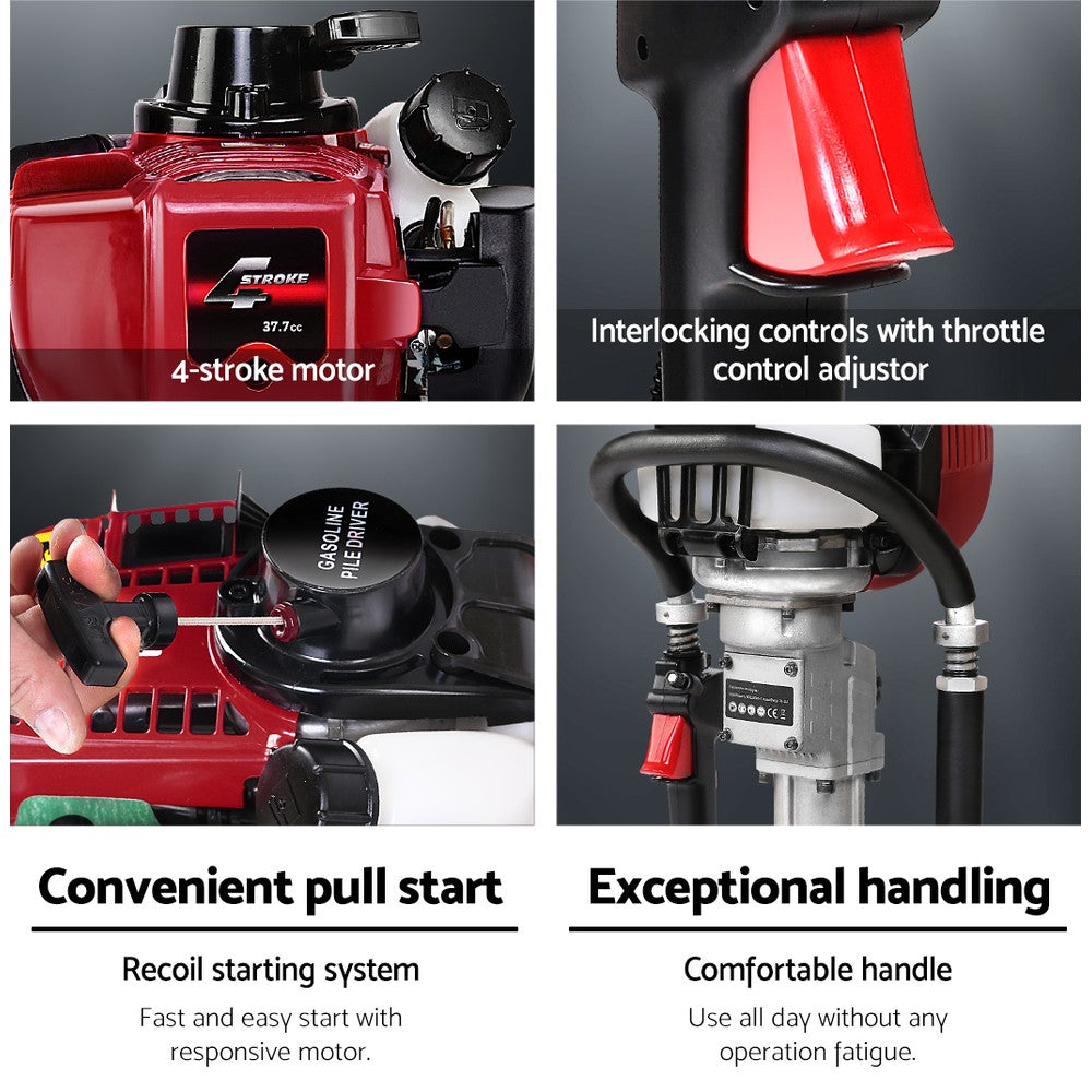 Petrol Post Driver 38CC 4-Stroke Rammer Pile Star Picket Fence Hole Drive Red