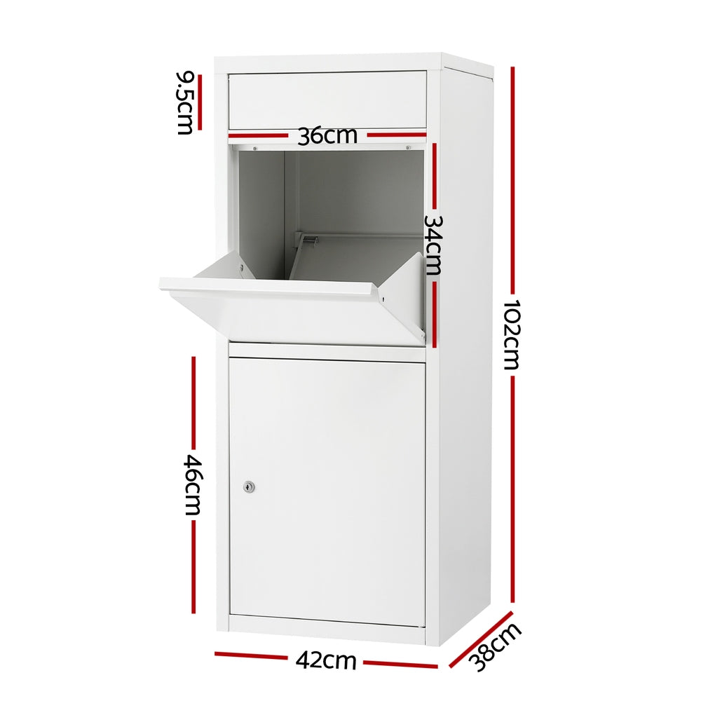 White Outdoor Parcel Drop Box Letterbox Secure Mail Package Delivery, Postage Satchels & Boxes