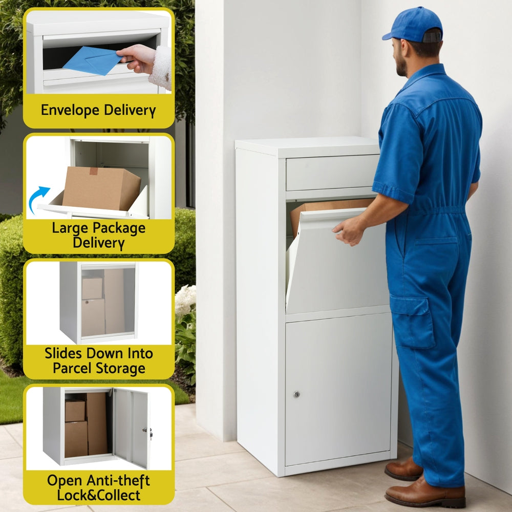 White Outdoor Parcel Drop Box Letterbox Secure Mail Package Delivery