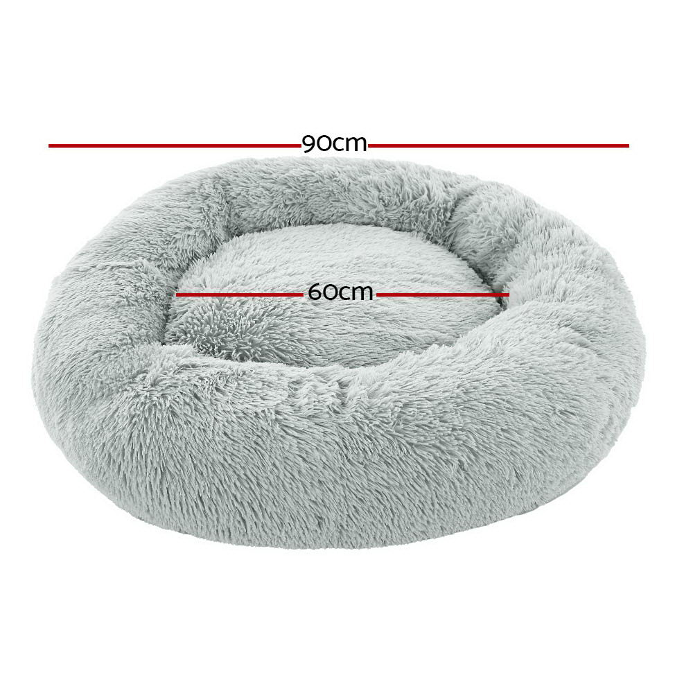 Pet Bed Dog Cat 90cm Large Calming Soft Plush Light Charcoal