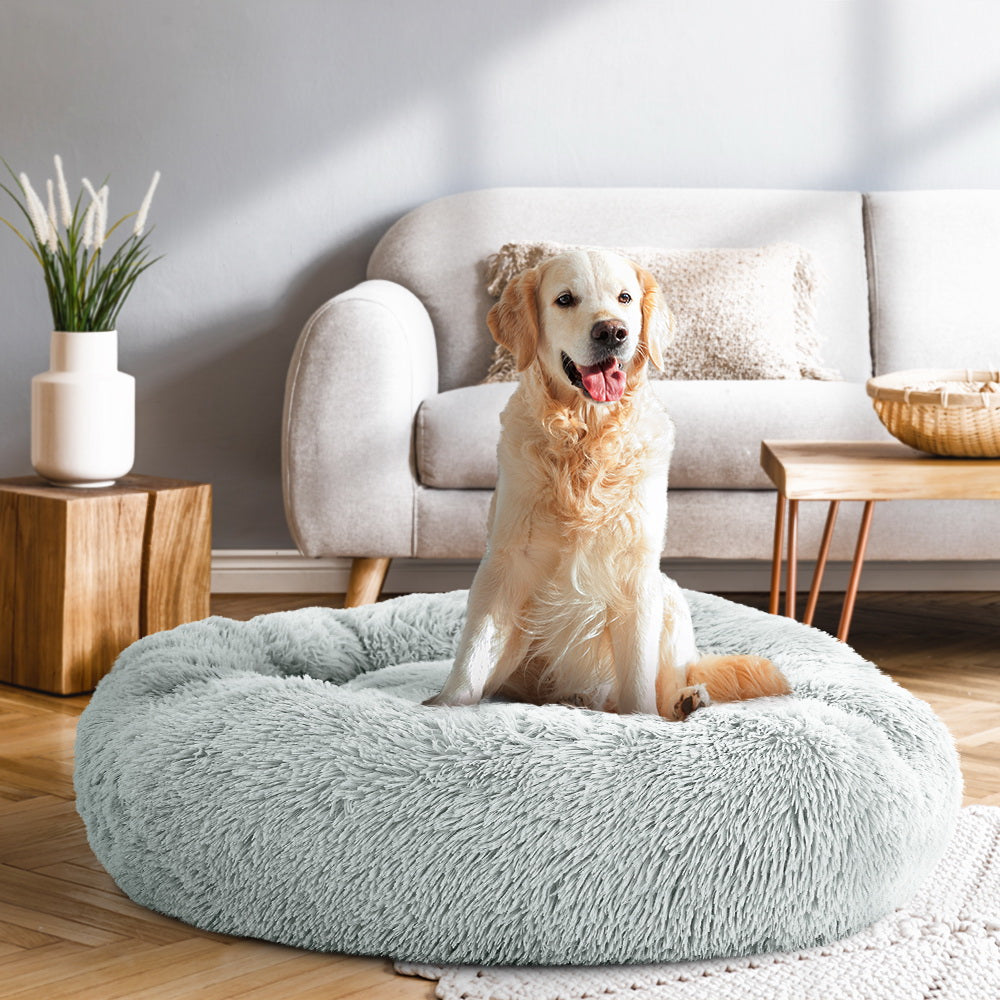 Pet Bed Dog Cat 90cm Large Calming Soft Plush Light Charcoal