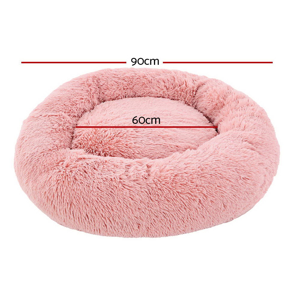 Pet Bed Dog Cat 90cm Large Calming Soft Plush Light Charcoal