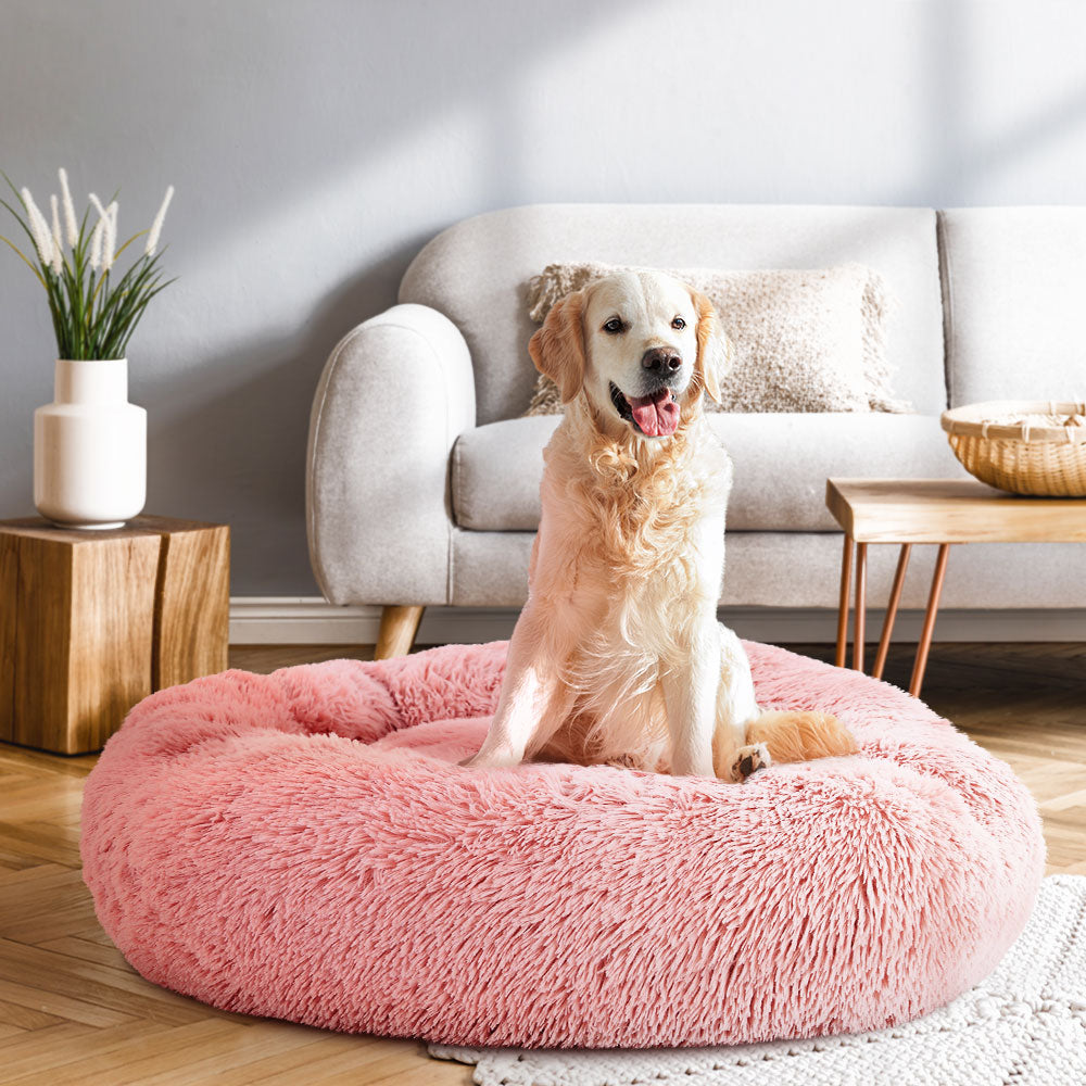 Pet Bed Dog Cat 90cm Large Calming Soft Plush Light Charcoal