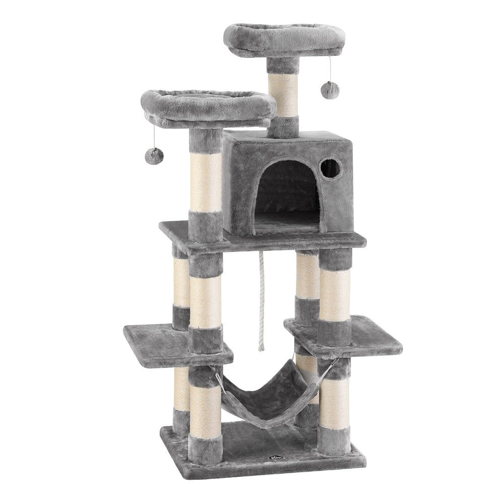 Grey colour - Cat Tree 145cm Tower Scratching Post Trees Scratcher Condo House Light Grey