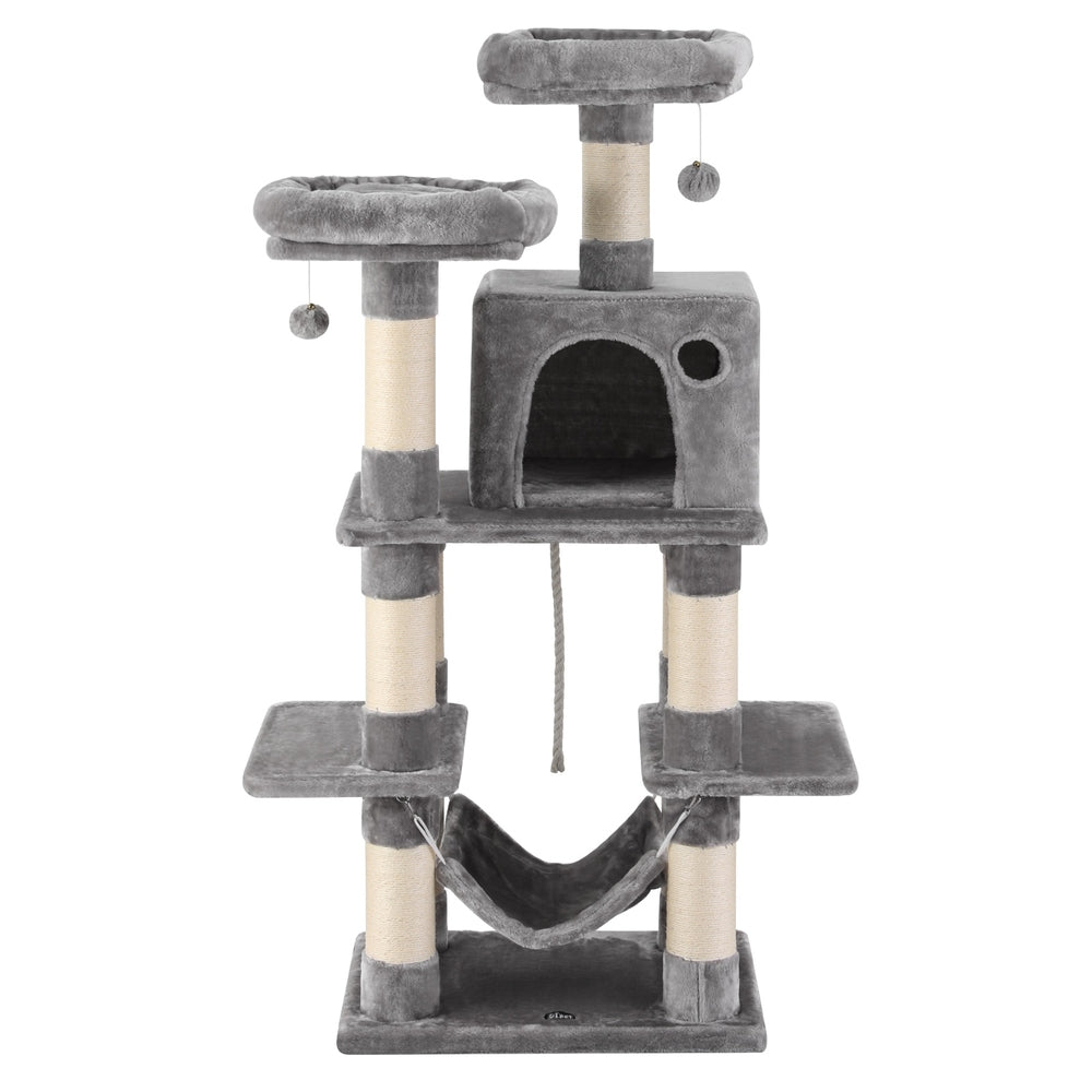 Cat Tree 145cm Tower Scratching Post Trees Scratcher Condo House Light Grey | 145Cm