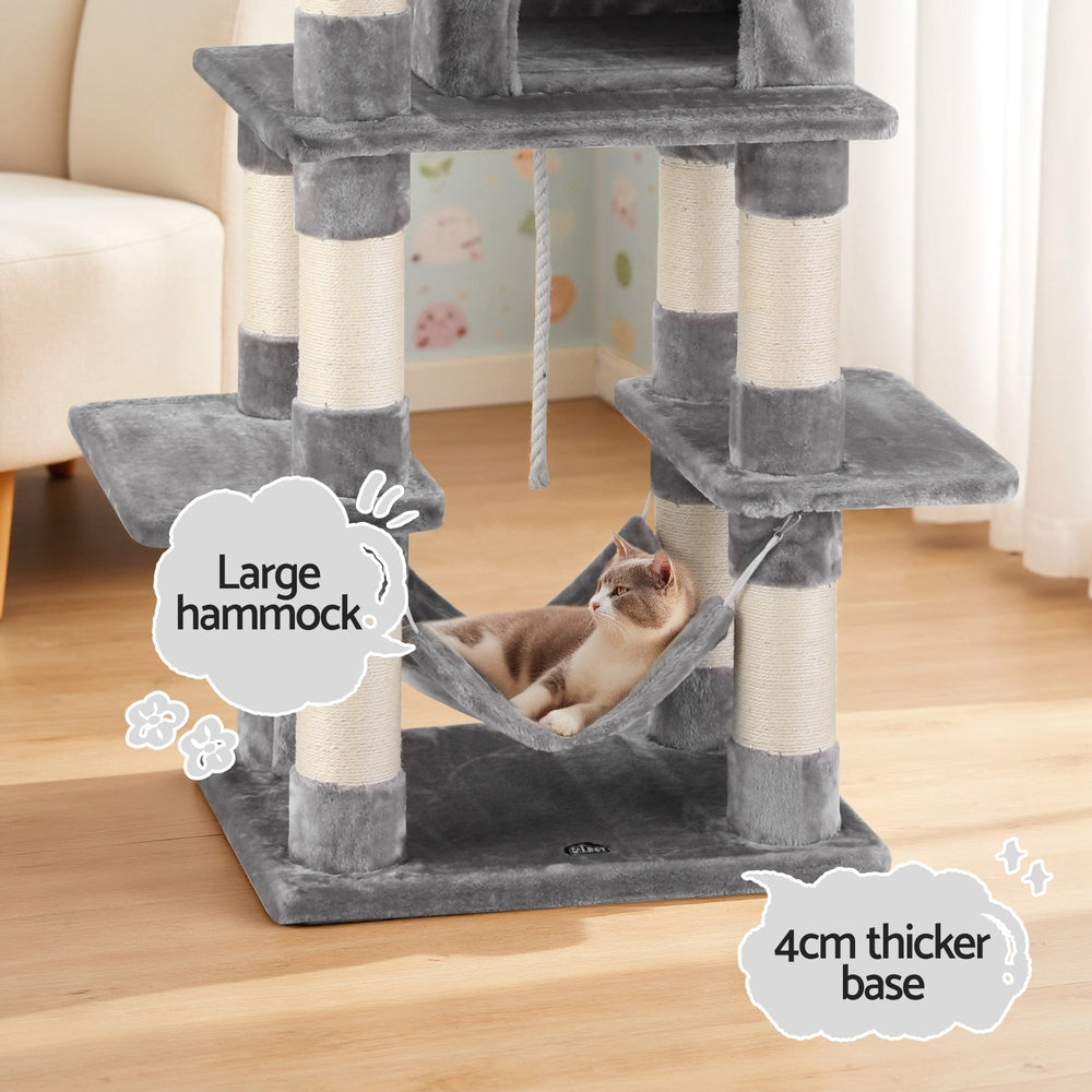 145Cm - Cat Tree 145cm Tower Scratching Post Trees Scratcher Condo House Light Grey