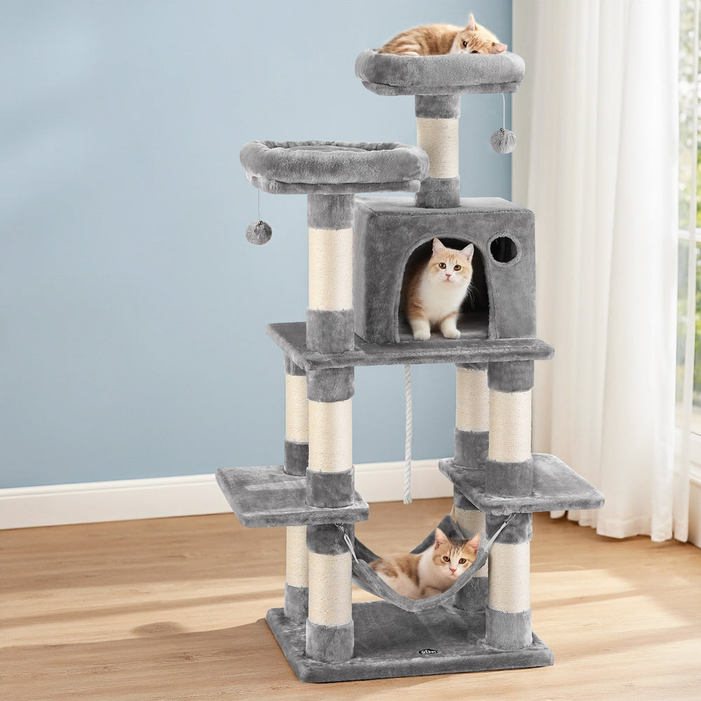 Cat Scratchers - Cat Tree 145cm Tower Scratching Post Trees Scratcher Condo House Light Grey