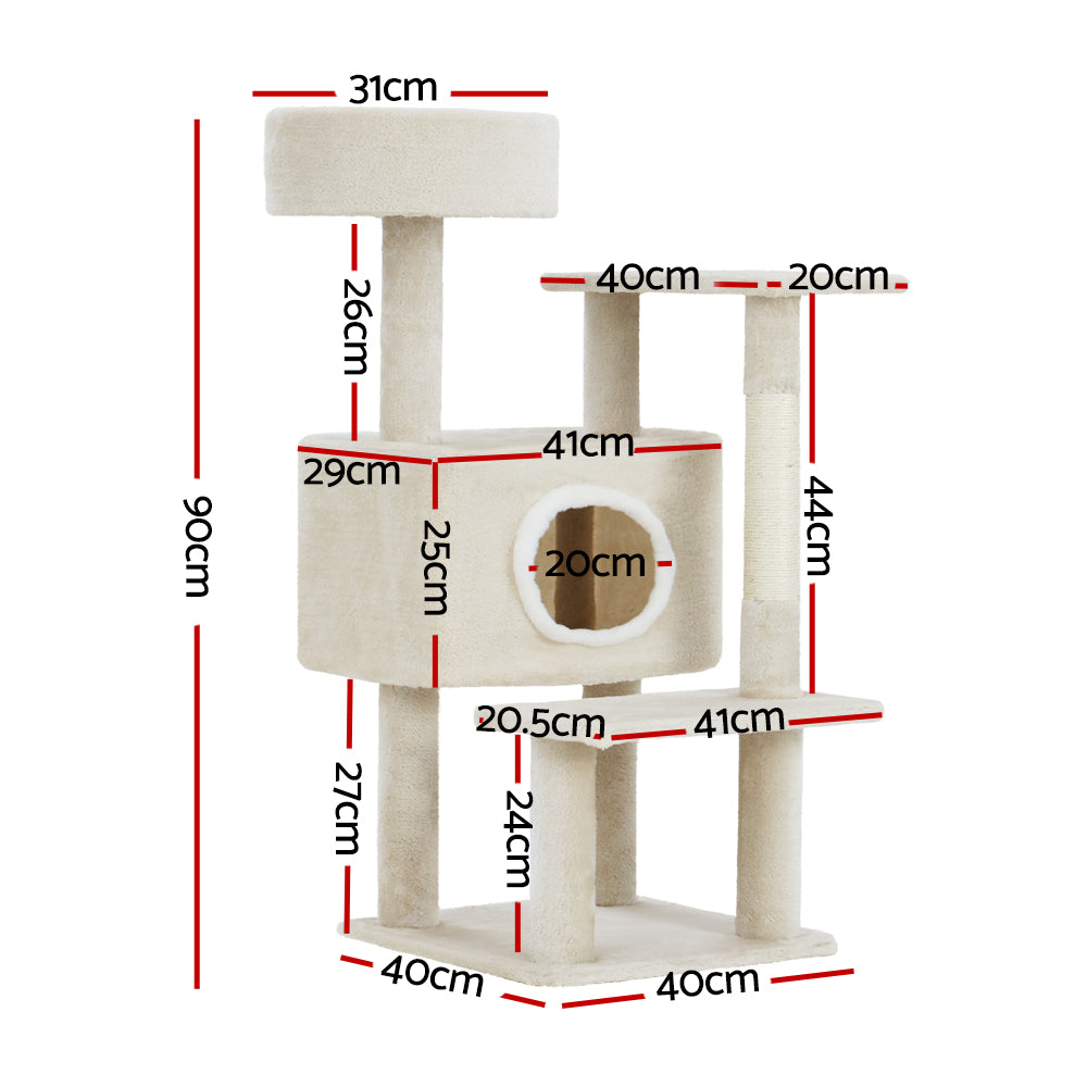 Cat Tree Tower Scratching Post Scratcher Wood Condo House Bed Trees 90Cm