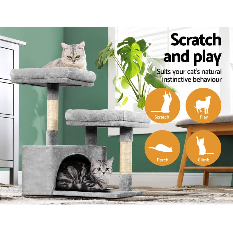 Durable Cat Tree Tower with Scratching Posts - 69cm - Post Wood Condo House