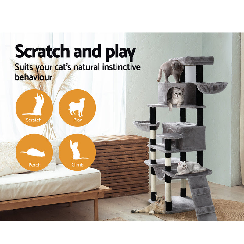Elegant Cat Tree Tower with Scratching Posts - 161cm - Post Wood Condo House