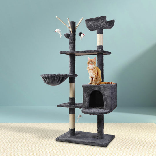 Pet Trees Toys Condo - Stylish 140cm Cat Tree with Scratching Post - Grey
