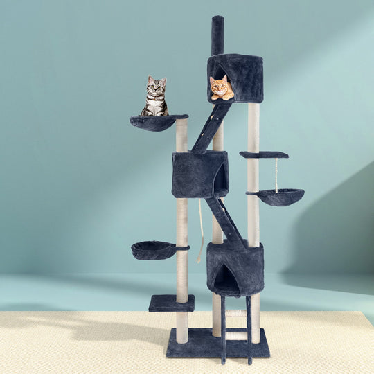 Pet Multi Level Pet - Tall 244cm Cat Tree with Scratching Post - Grey