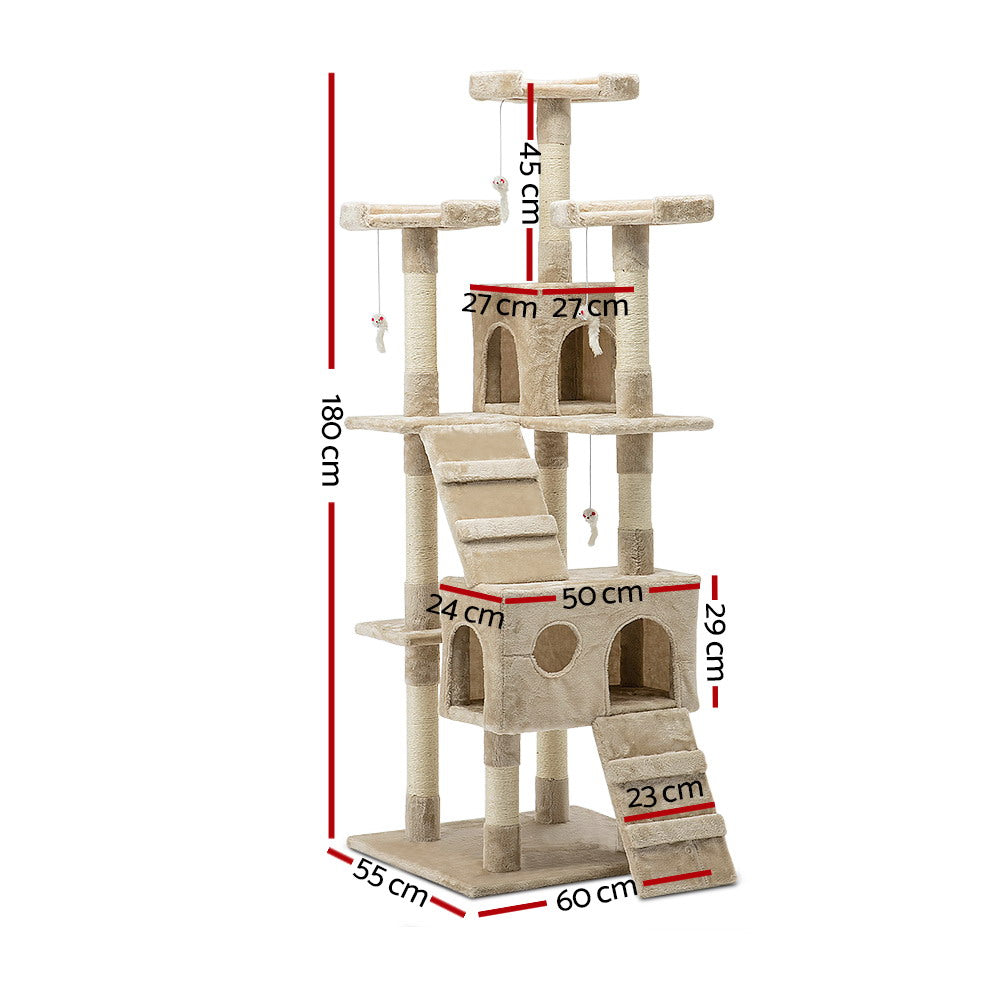 Versatile Cat Tree Tower with Scratching Posts - Beige 180cm