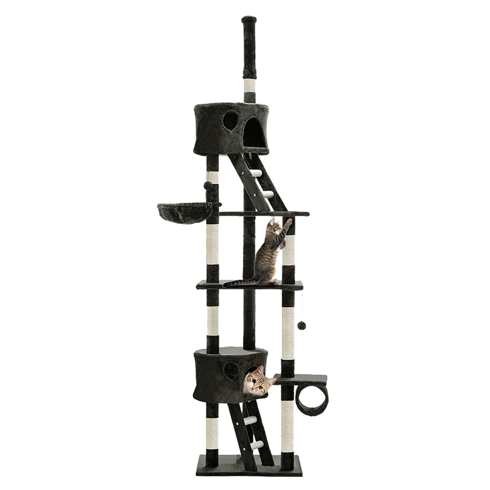 260cm Cat Tree Grey Extra Tall Scratching Post Cat Activity Tower Condo