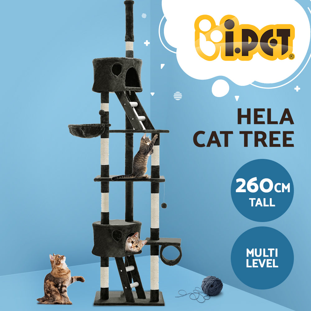 260cm Cat Tree Grey Extra Tall Scratching Post Cat Activity Tower Condo