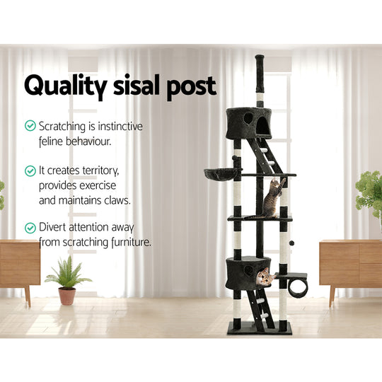 260cm Cat Tree Grey Extra Tall Scratching Post Cat Activity