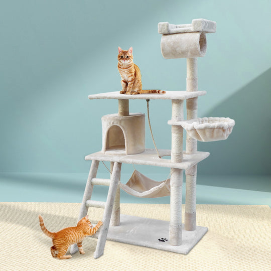 Wood finish - i.Pet Cat Tree 141cm Trees Scratching Post Scratcher Tower Condo House Furniture Wood