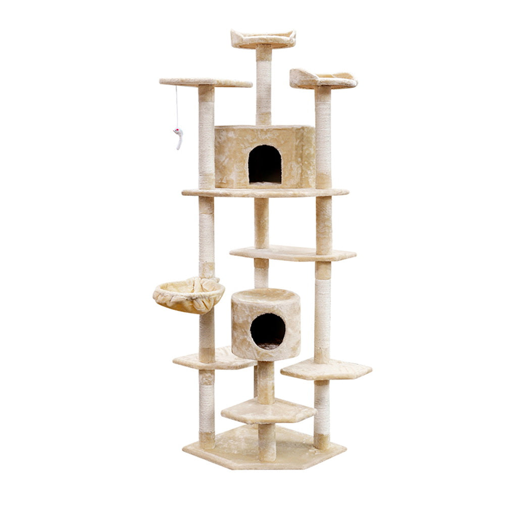 Cat Tree 203cm Trees Scratching Post Scratcher Tower Condo House Furniture Wood Beige