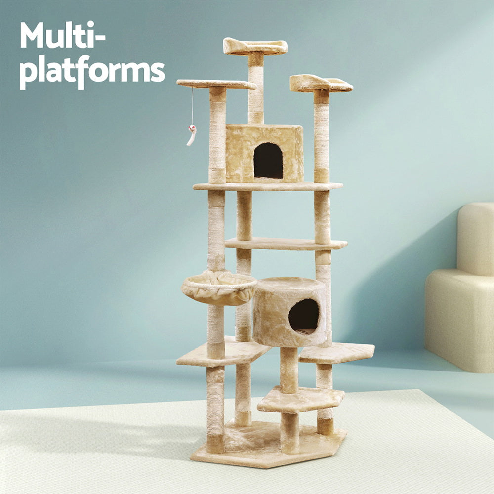 Cat Tree 203cm Trees Scratching Post Scratcher Tower Condo House Furniture Wood Beige