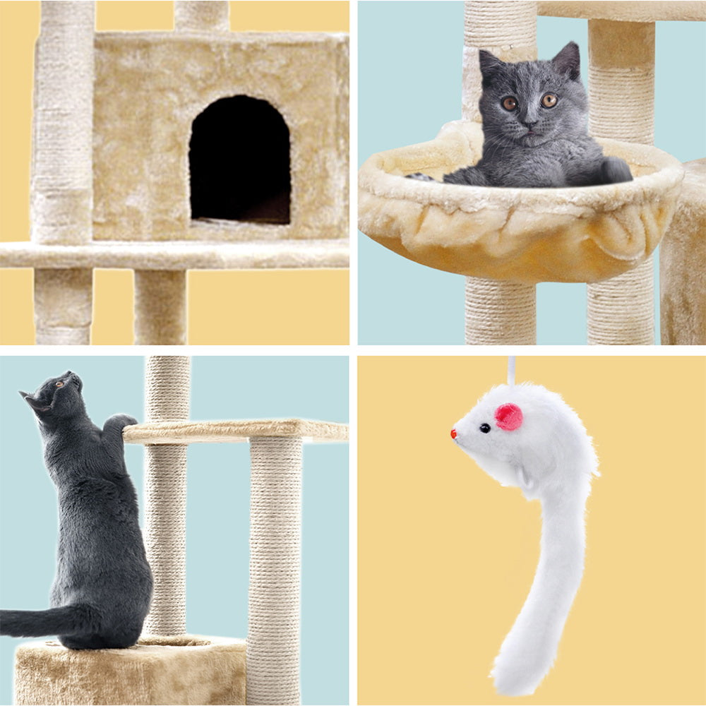 Cat Tree 203cm Trees Scratching Post Scratcher Tower Condo House Furniture Wood Beige