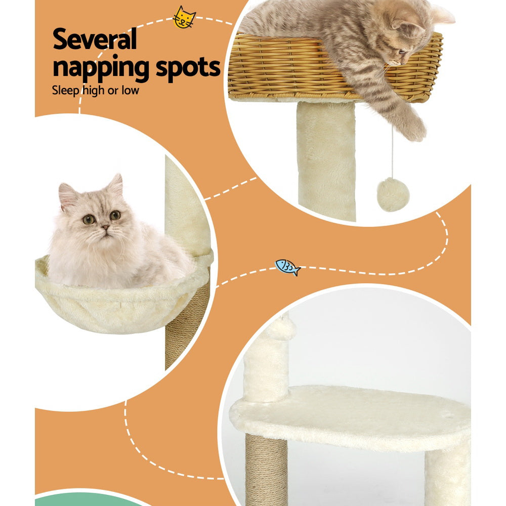 138Cm - Cat Tree 138Cm Tower Scratching Post Scratcher Wood Bed Condo House Rattan Ladder