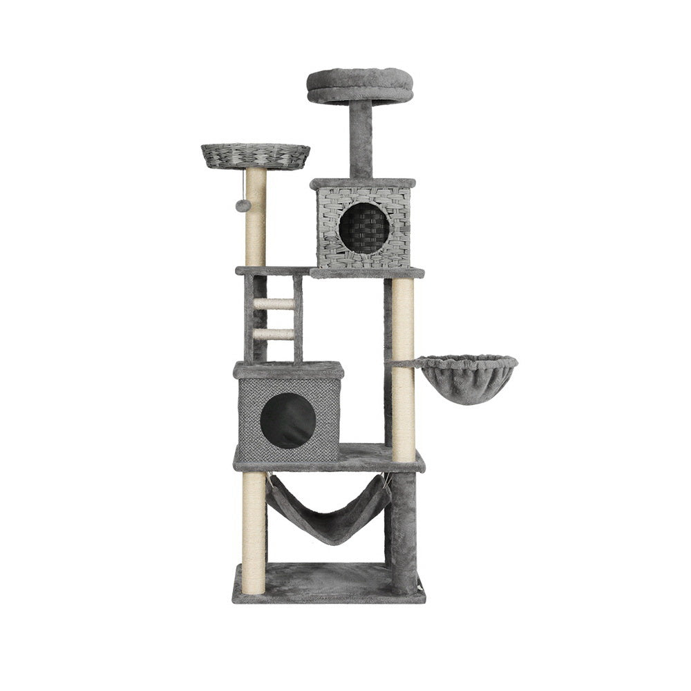 Cat Tree 169cm Tower Scratching Post Scratcher Wood Bed Condo House Rattan Ladder | 169Cm